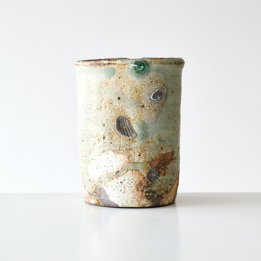 15B 荒ヒビ灰粉引花入れ