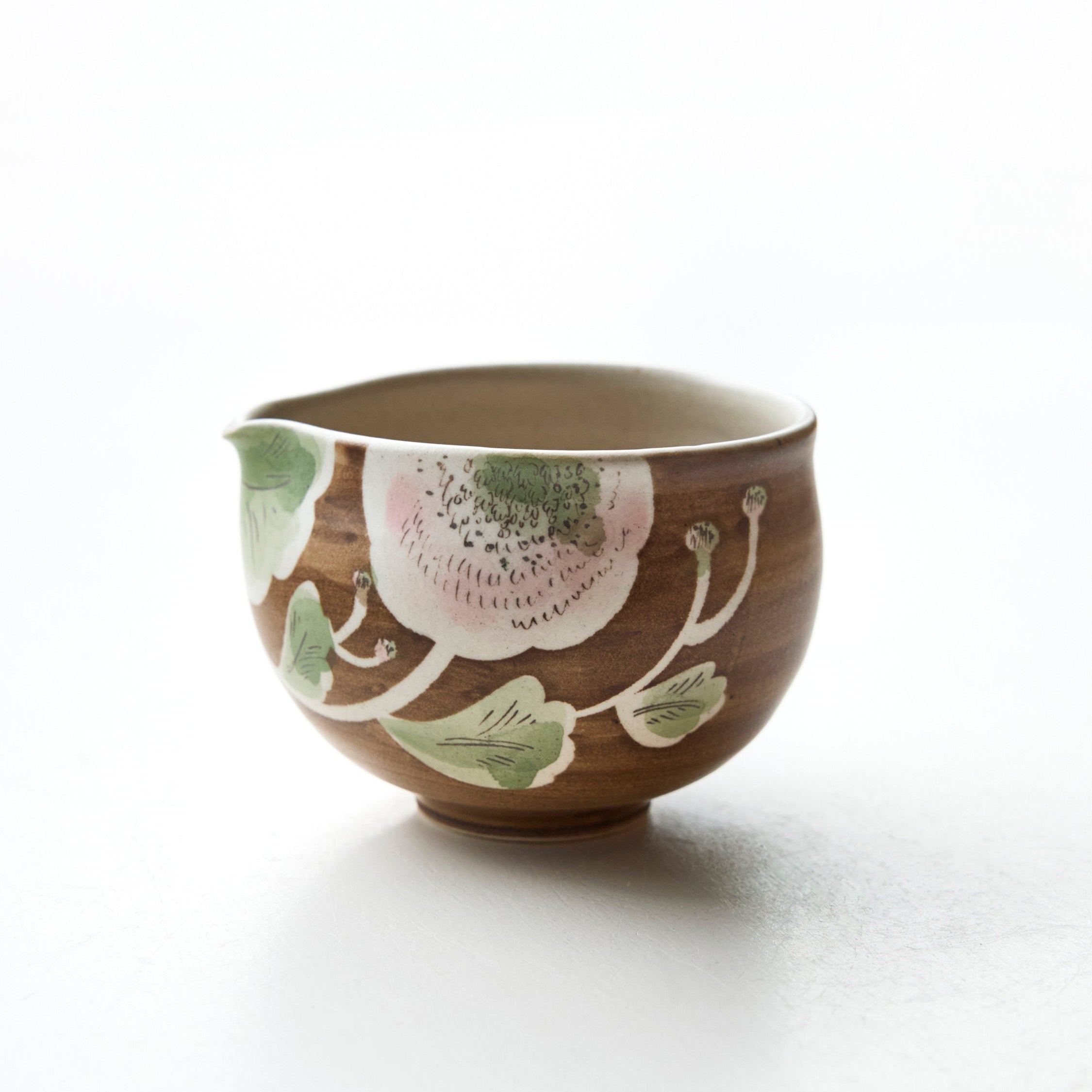 49 茶地桃色菊　片口