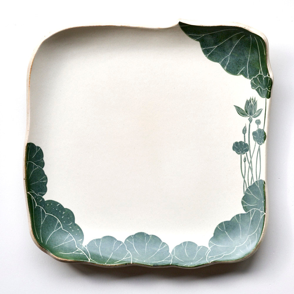 62 緑ハス縁取り　角皿(LL)
