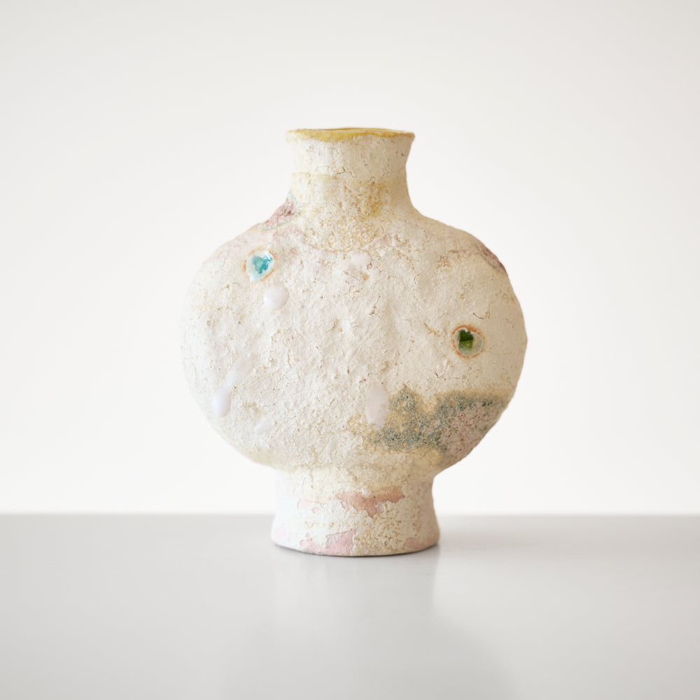 90 土化粧高台扁壺(白)