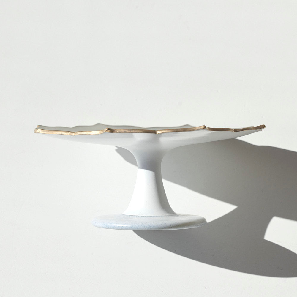 52 白のうつわ 金縁稜花コンポート